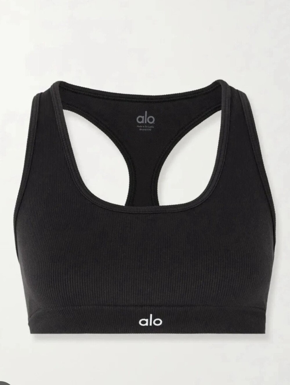 Alo Black Ribbed Racerback Sports Bra